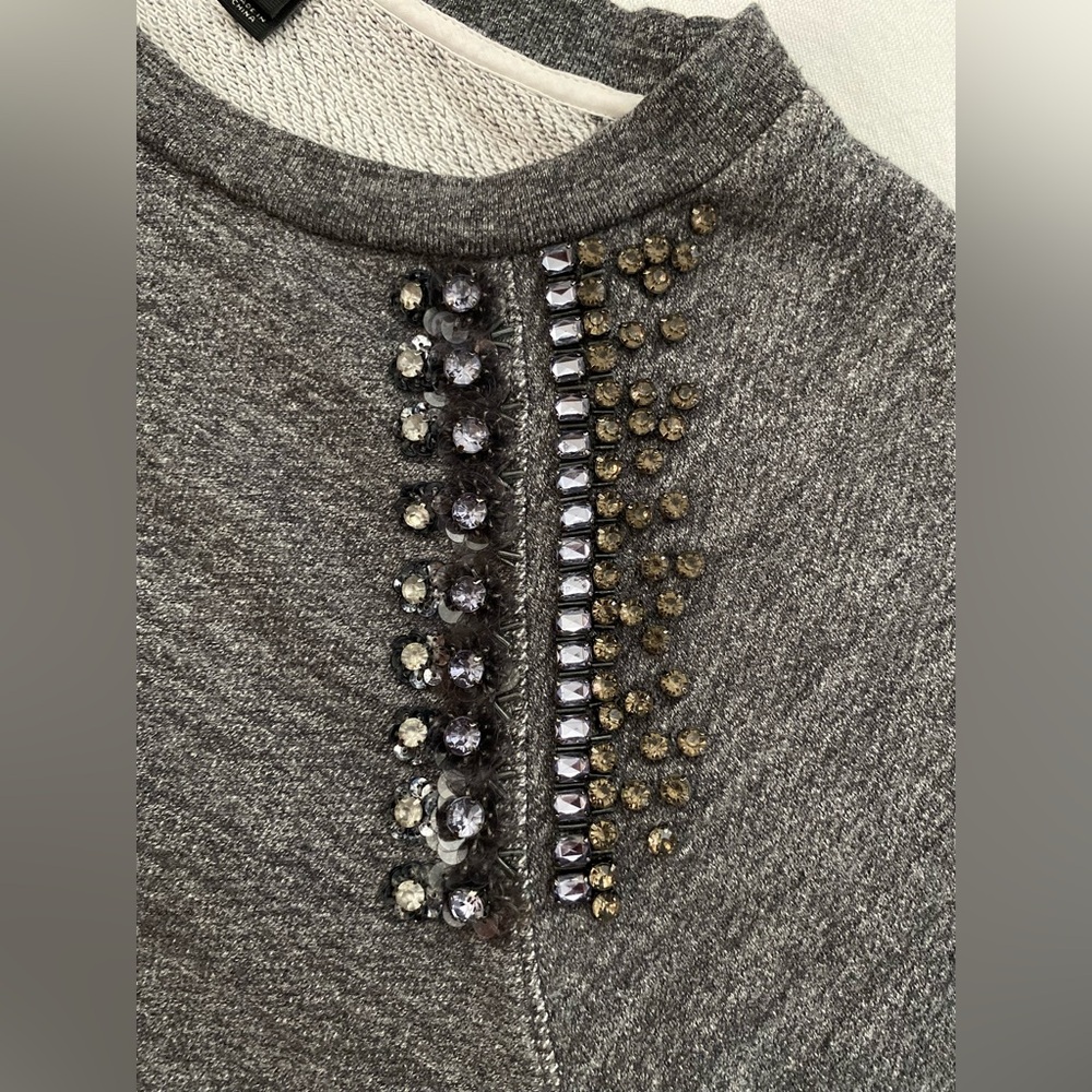 J. Crew 💎 Beloved Bejeweled Sweatshirt, Black Label, Raglan Sleeve, SZ L - Picture 4 of 14
